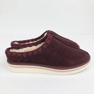 DOLCE VITA Hazza Slipper Clogs 8 Burgundy Dark Red Faux Fur Slip On Flat